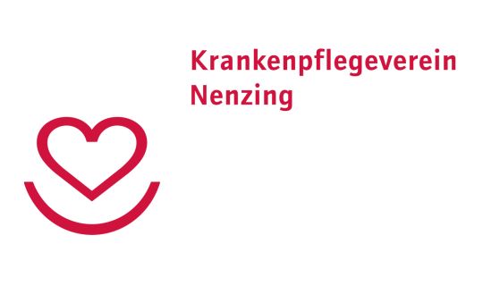 rotes Herz mit einem Bogen darunter und Schrift Krankenpflegeverein Nenzing rotes Herz mit einem Bogen darunter und Schrift Krankenpflegeverein Nenzing