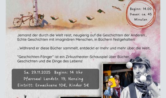 Ein Poster mit einer Person, die mit einem Baum und einem Fahrrad jongliert