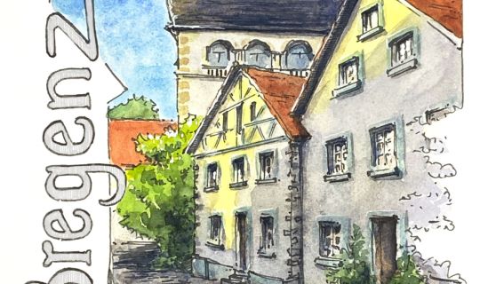 Ein Aquarell einer StraÃe mit GebÃ¤uden