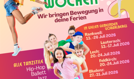 Ein Plakat mit einer Gruppe tanzender Kinder Ein Plakat mit einer Gruppe tanzender Kinder