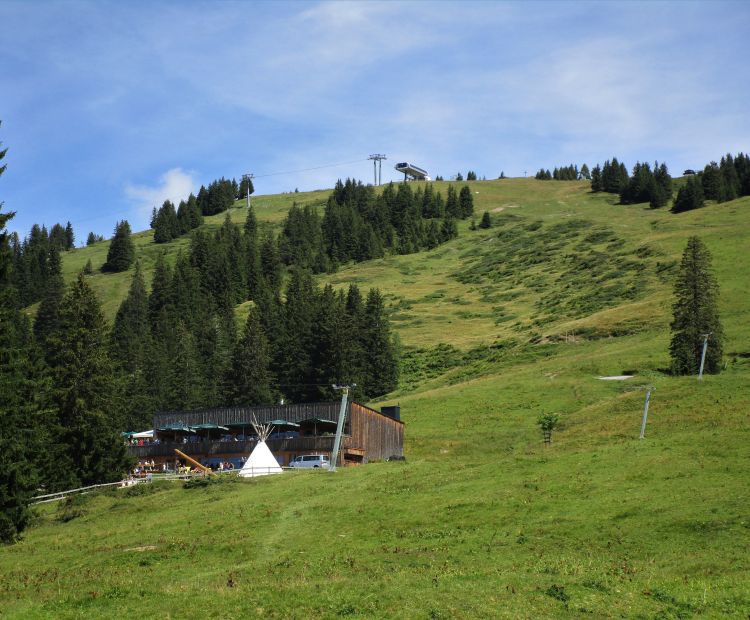 Die Falbastuba mit der Seilbahn auf die Nob Die Falbastuba mit der Seilbahn auf die Nob