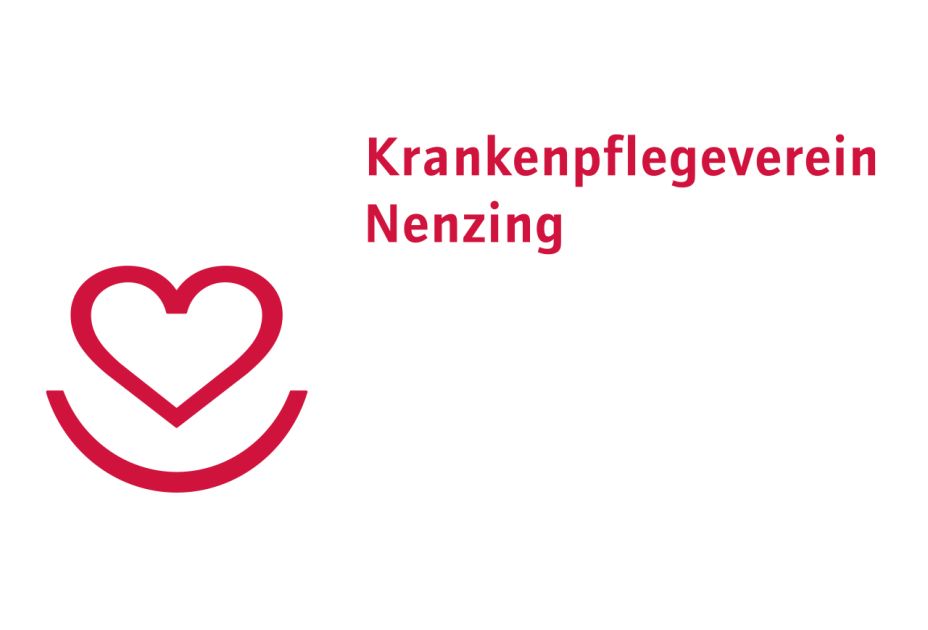 rotes Herz mit einem Bogen darunter und Schrift Krankenpflegeverein Nenzing rotes Herz mit einem Bogen darunter und Schrift Krankenpflegeverein Nenzing