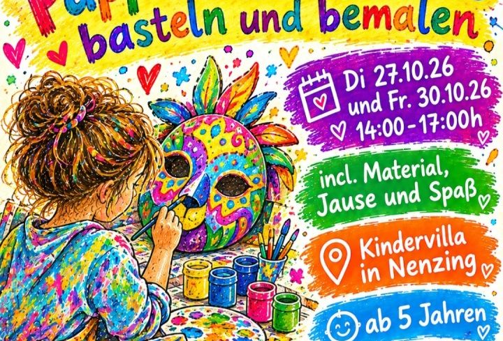 Ein Plakat mit einem Kind, das eine Maske malt