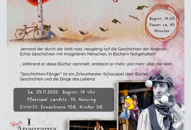 Ein Poster mit einer Person, die mit einem Baum und einem Fahrrad jongliert