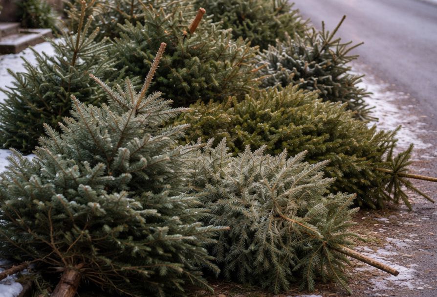 Eine Gruppe von WeihnachtsbÃ¤umen am StraÃenrand