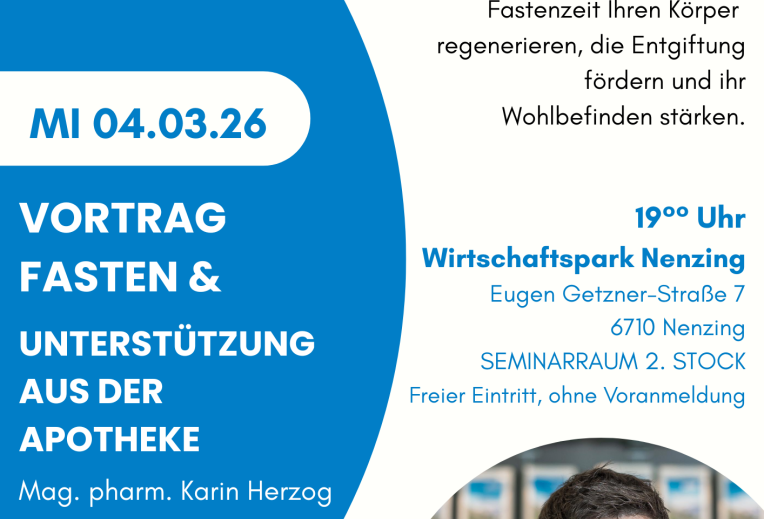 Ein blau-weiÃer Flyer mit einer lÃ¤chelnden Person