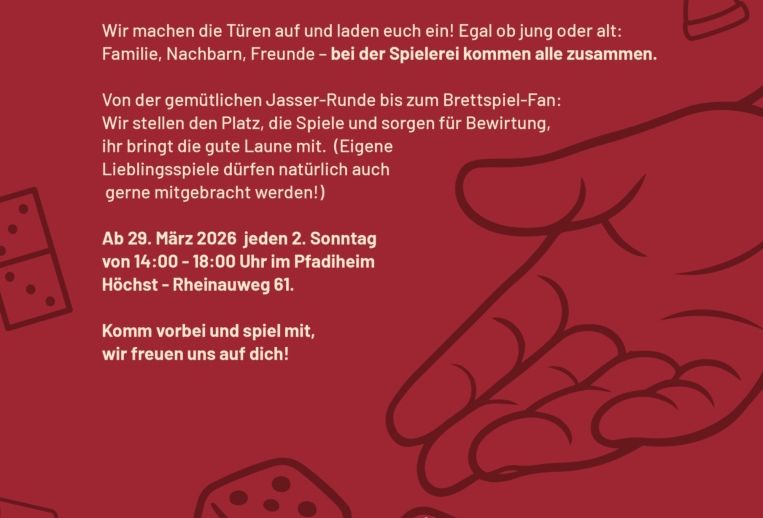 Ein rotes Plakat mit einer Hand und Würfeln Ein rotes Plakat mit einer Hand und Würfeln