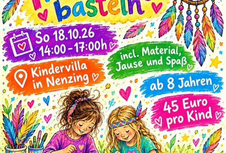 Ein Poster mit zwei Kindern, die einen TraumfÃ¤nger bauen