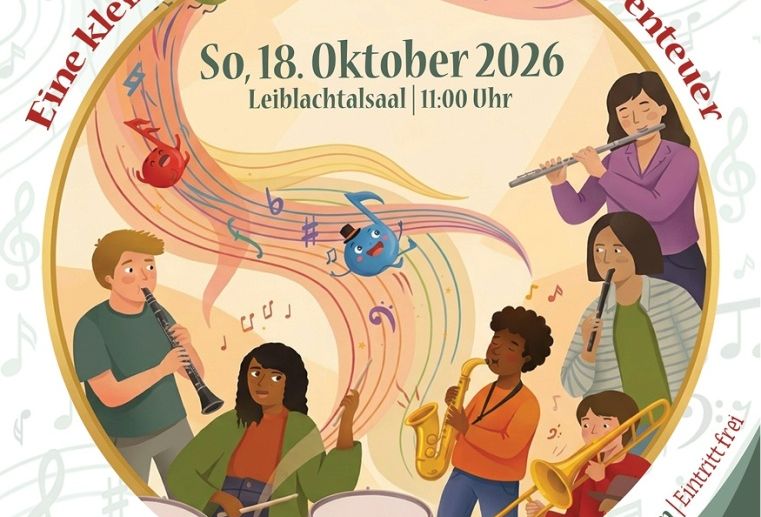 Ein Plakat mit einer Gruppe von Leuten, die Instrumente spielen
