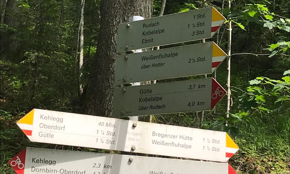 Radtour Dornbirn Oberdorf Kehlegg Kobelalpe abzweigung-kobelalpe-ueber-rudach