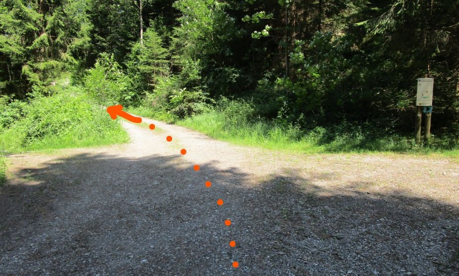 Bei dieser Kreuzung gerade weiter. Fehlende Markierungen.