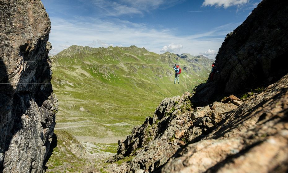 Seilbrücke VAUDE Klettersteig Gargellner Köpfe Seilbrücke VAUDE Klettersteig Gargellner Köpfe