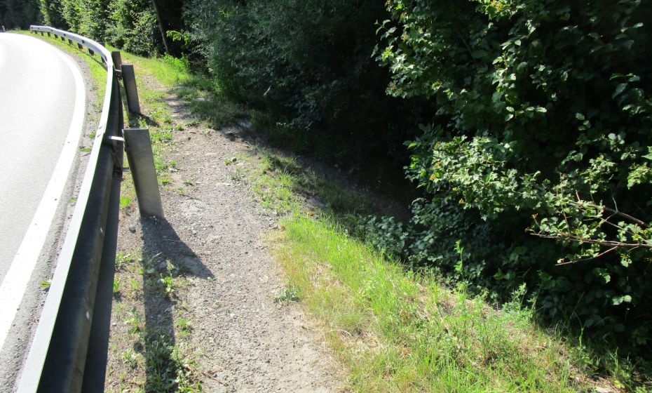 die etwas versteckte Abzweigung von der StraÃe hinunter zur Frutz