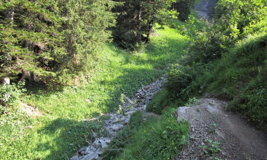 Eine kurze Stelle, bei der bei NÃ¤sse hÃ¶here Vorsicht wegen Rutschgefahr nÃ¶tig ist