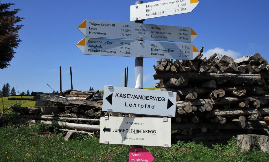 Hier verlassen sie den KÃ¤selehrpfad und folgen dem Wegweiser nach Scheidegg