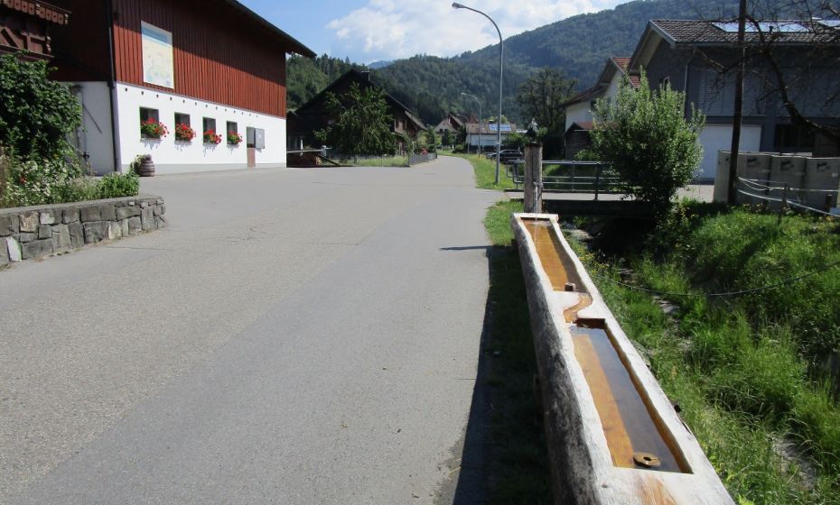 SchÃ¶ner neuer Brunnen in Tufers. Wasser ist in der Landwirtschaft ein wichtiger Rohstoff.