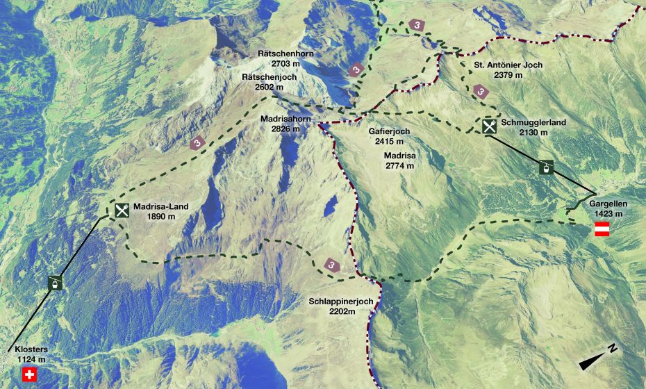 Madrisa Runtour 3-tÃ¤gig Ãbersichtskarte